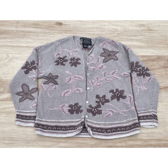 Eddie Bauer Legend Cardigan Sweater‎ Linen Blend Hand Knit Garden Floral Sz. S - Picture 1 of 5